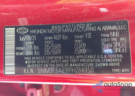 2023 Hyundai Tucson Sel z USA, uszkodzony, nr VIN 5NMJF3AE9PH284950